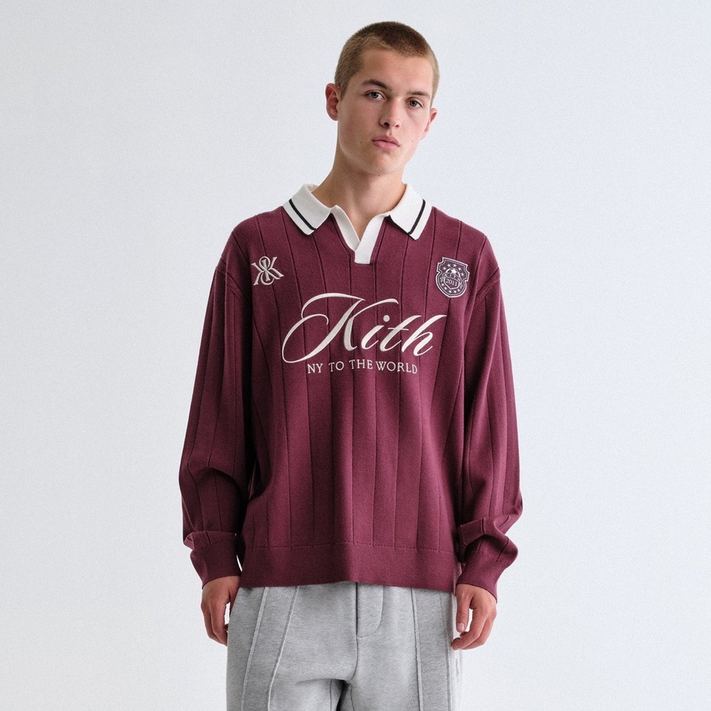 Kith Rugby Pullover Sweater in Essence (Maroon) Viscose Blend Satin Logo Size XL - Picture 2 of 8